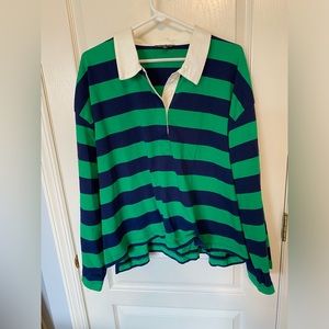 J Crew Navy and Green Classic Rugby Shirt